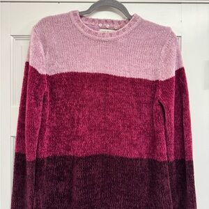 White Stag Women Colorblock Sweater in Pink and Burgundy Harvest Wine VINTAGE
